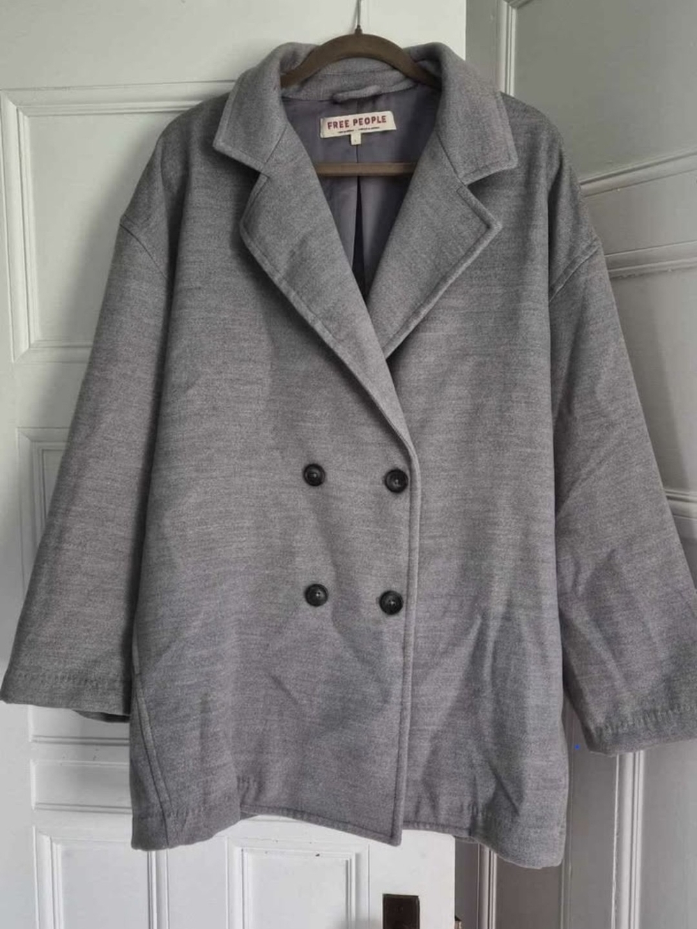 Free People Gray Double-Breasted Peacoat